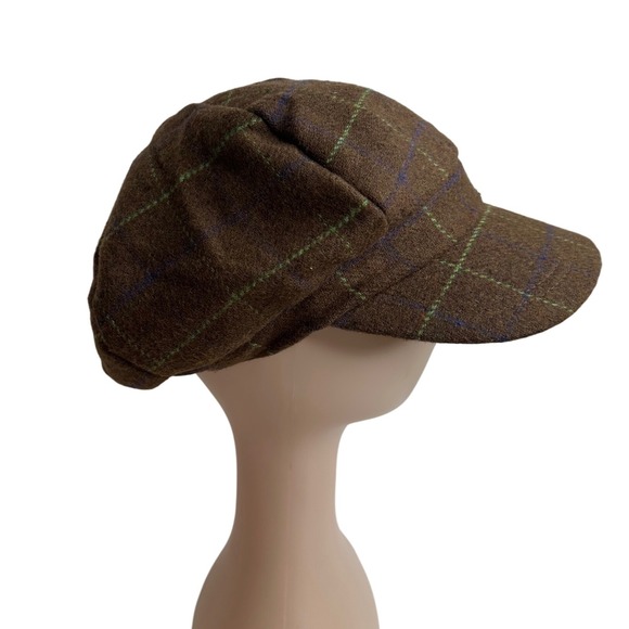 Men's Plaid Newsboy Cap Brown Green Blue Tweed Baker Boy Hat - Picture 3 of 7